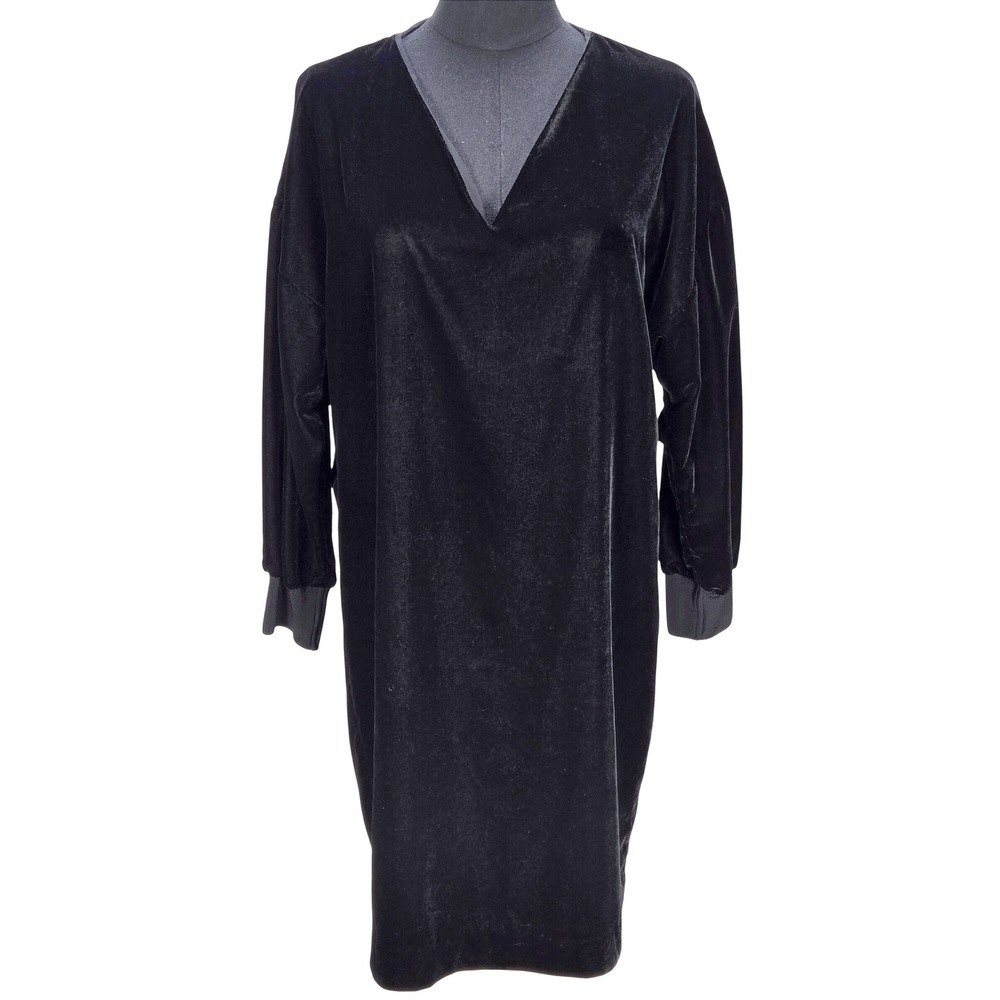 Women's Lauren Ralph Lauren Size 4 Black Velvet V-Neck Long Sleeve Shift Dress